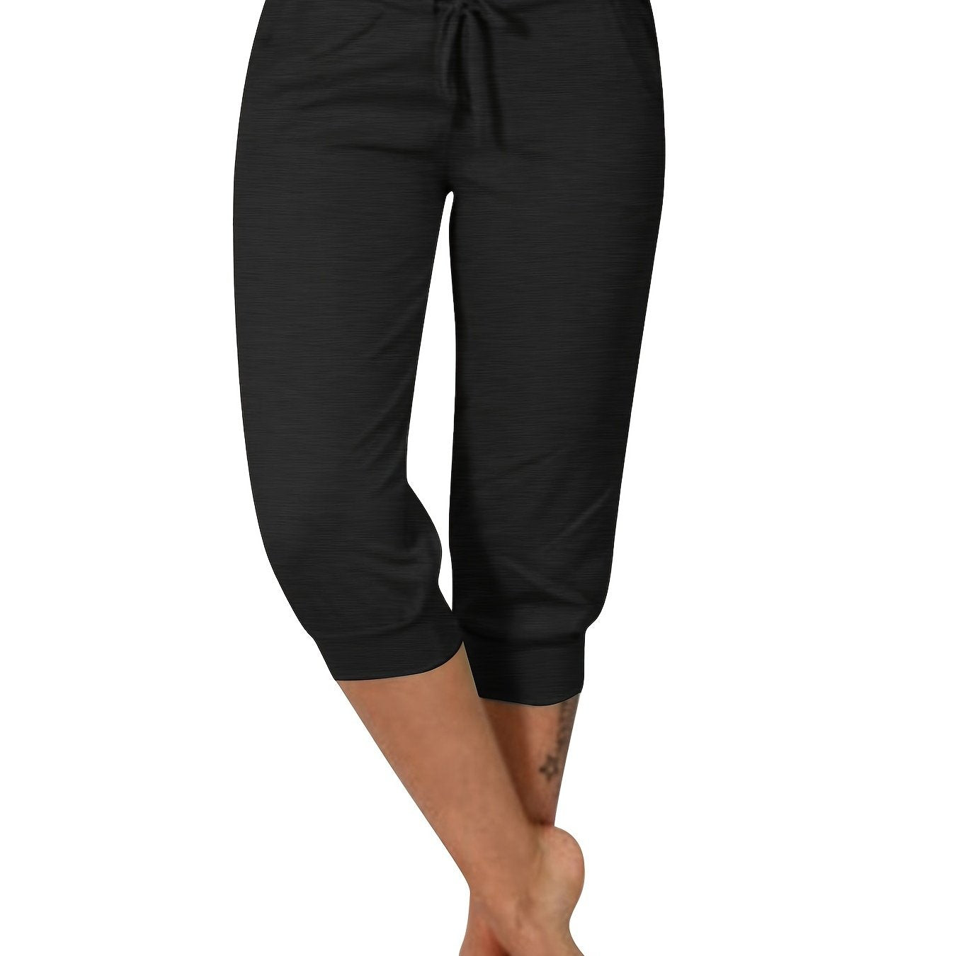 Womens Solid Elastic Capri Pants - Comfortable Casual Style - Cropped Everyday Wear for Effortless Fashion