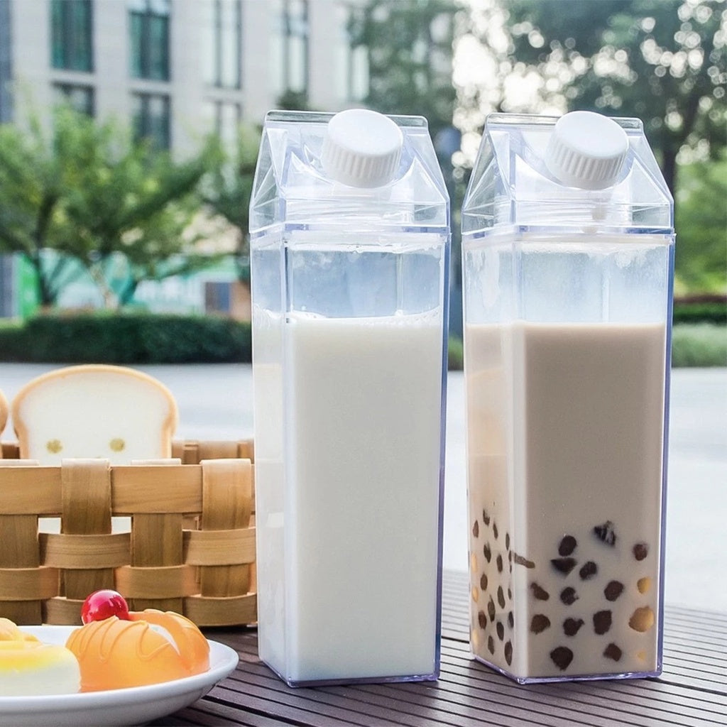 1pc Square Milk Cups, Creative Transparent Plastic Water Bottle, Travel Big Water Bottles, 16.9oz/33.8oz (500ml/1000ml)