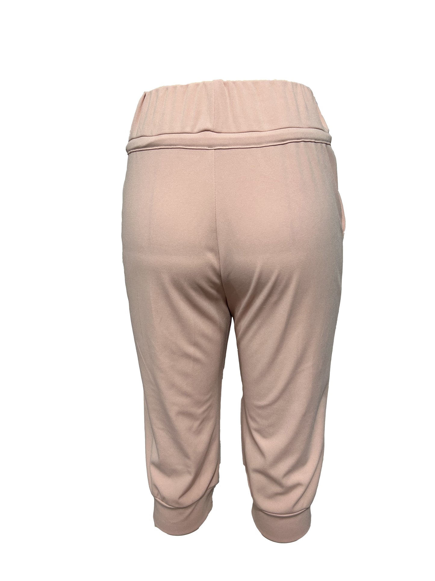 Womens Solid Elastic Capri Pants - Comfortable Casual Style - Cropped Everyday Wear for Effortless Fashion