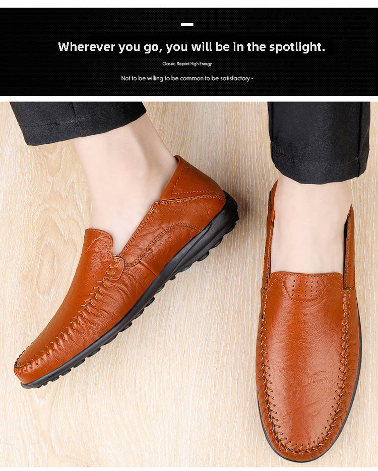 CLOHOO Men's Slip-On Business Casual Shoes - Breathable Second-Layer Leather Upper, Comfortable PU Lining & Rubber Sole, All-Season Versatile for Office, Travel & Vacation - Black, Refined Appearance | Sturdy Rubber Sole, Dre