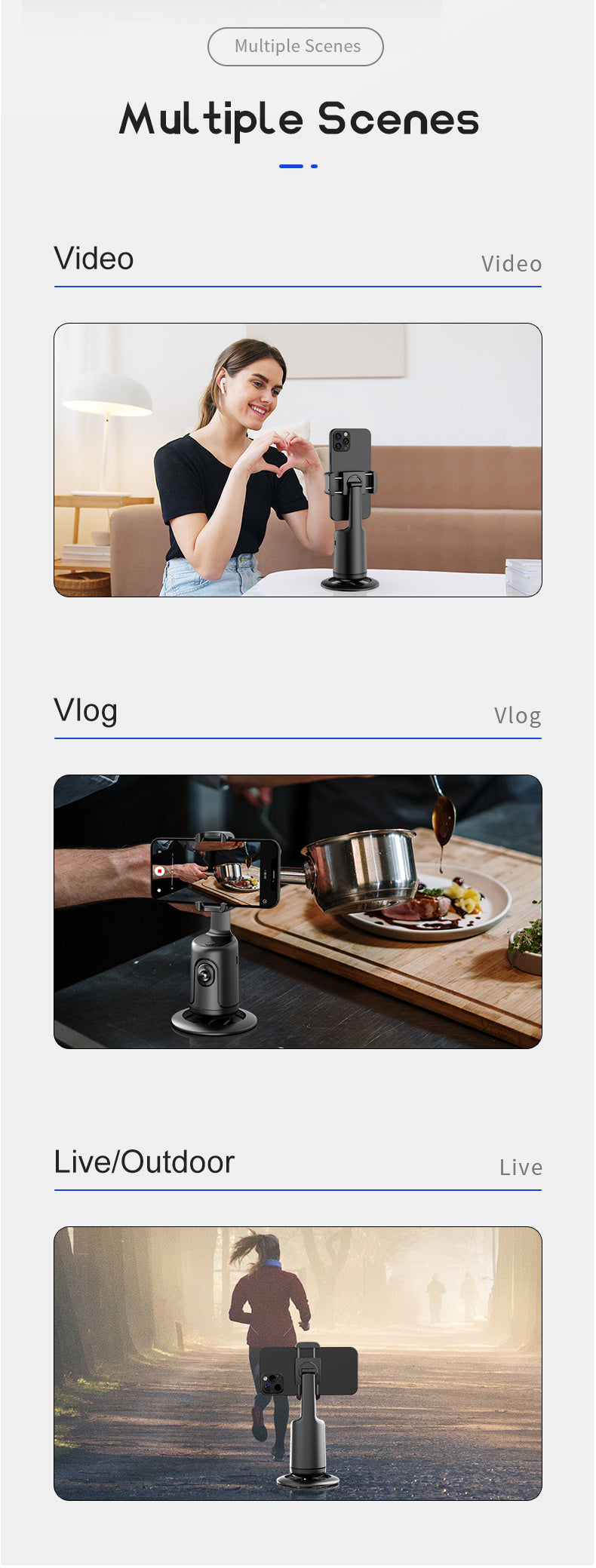 Auto Face Tracking Tripod, No App Required, 360° Rotation Face Body Phone Mount Smart Shooting Phone Tracking Holder for Vlog Live Streaming Video, Rechargeable Battery, Black