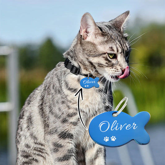 Custom Engraved Stainless Steel Fish-Shaped Pet ID Tag - Personalized Name & Paw Print, Colorful Collar Charm for Dogs & Cats