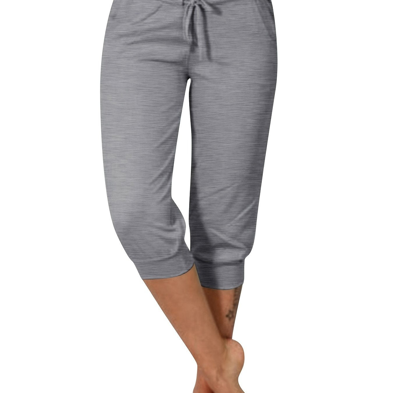 Womens Solid Elastic Capri Pants - Comfortable Casual Style - Cropped Everyday Wear for Effortless Fashion