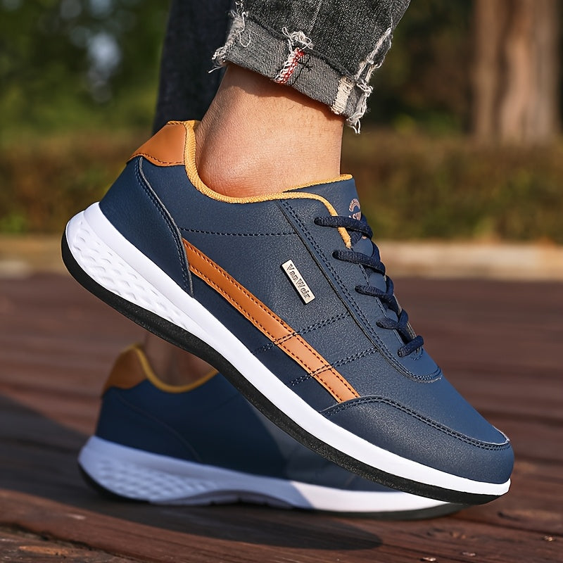 VanWeir Men'S Lightweight Running Sneakers - Navy Blue & Brown Two-Tone Design, Breathable Mesh Lining, Stability Support, MD/TPR Sole for Outdoor Training, Hiking & Casual Wear, Hiking Footwear, Modern Sneakers, Comfortable