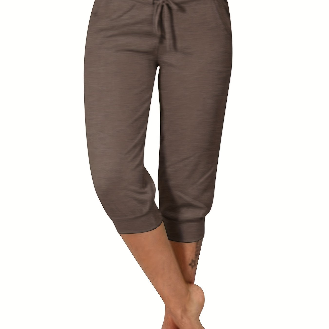 Womens Solid Elastic Capri Pants - Comfortable Casual Style - Cropped Everyday Wear for Effortless Fashion