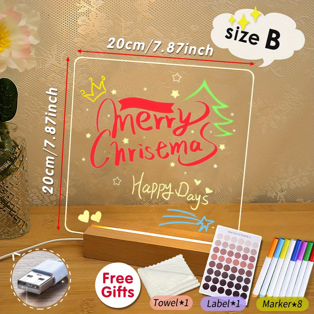 XD-TOPQC Acrylic LED Light Up Dry Erase Board with Stand, USB Powered Tabletop Memo Notepad, Clear Desktop Message Board for Daily Reminder, Planning, and Creative Use - Kawaii Room Decor, Small Notepad