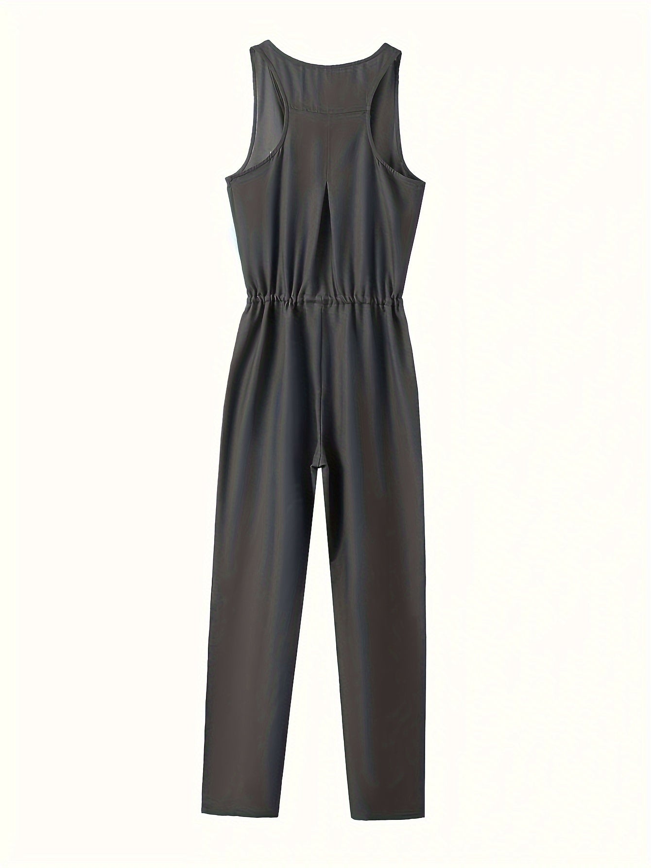 Chic Sleeveless Denim Jumpsuit with Zipper Front & Elastic Waist - Fashionable Bloomer Legs Overalls for Women - Durable & Comfortable Casual Wear