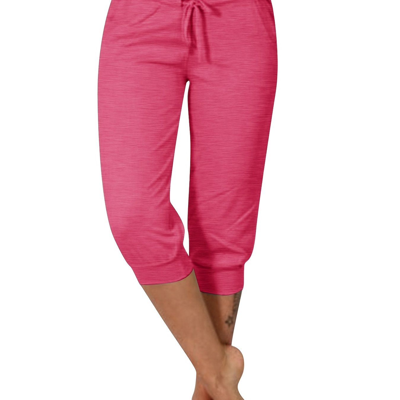 Womens Solid Elastic Capri Pants - Comfortable Casual Style - Cropped Everyday Wear for Effortless Fashion