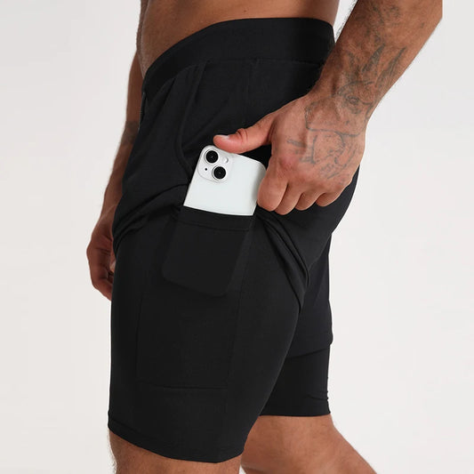 Gym Clothing Men Quick Dry 2 in 1 Gym Shorts Men Polyester Spandex Breathable Shorts Men Liner Running Fitness Shorts