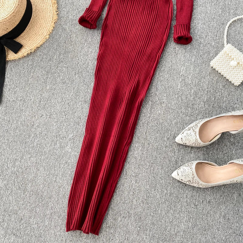 SINGREINY Women Autumn Knitted Dress V Neck Sexy Slim Elastic Oversized Basic Bodycon Sweater Dress Winter knit Warm Long Dress