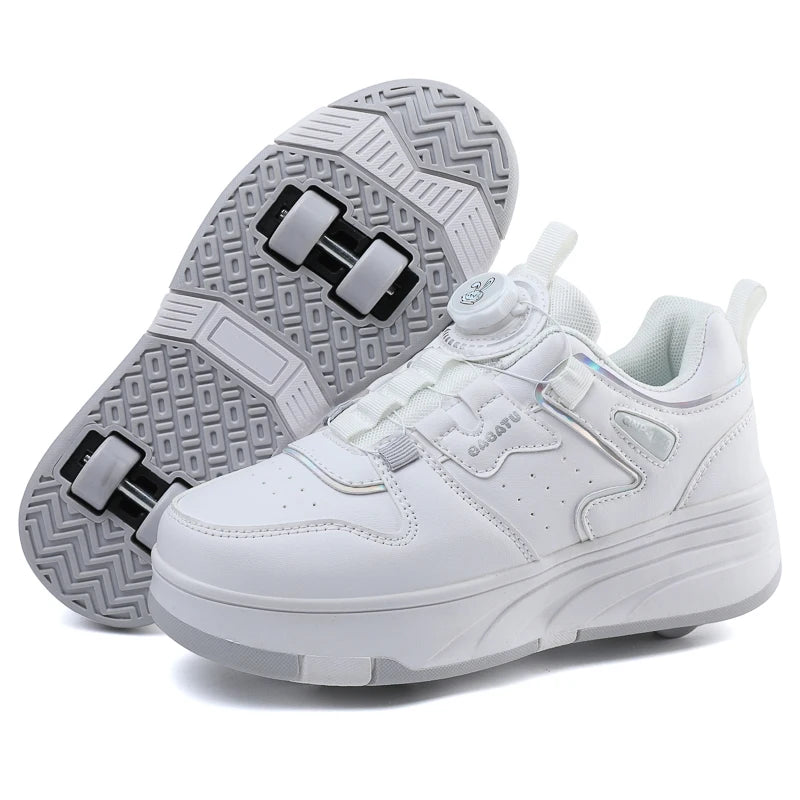 Unisex Kick Roller Shoes Factory Price Breathable Leather Upper Safe Young Two-Wheeled Outdoor Skate Roller Shoes Various Colors