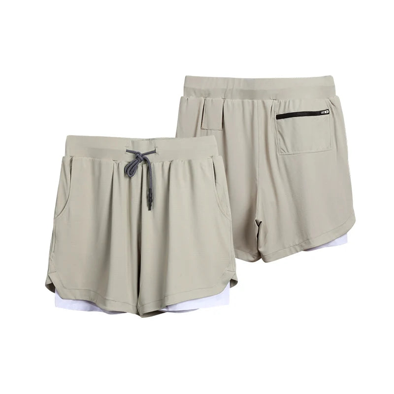 Gym Clothing Men Quick Dry 2 in 1 Gym Shorts Men Polyester Spandex Breathable Shorts Men Liner Running Fitness Shorts