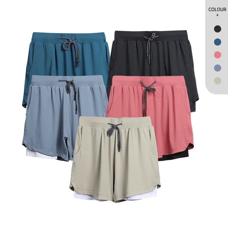 Gym Clothing Men Quick Dry 2 in 1 Gym Shorts Men Polyester Spandex Breathable Shorts Men Liner Running Fitness Shorts