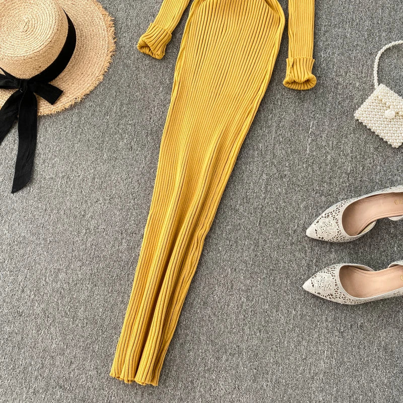 SINGREINY Women Autumn Knitted Dress V Neck Sexy Slim Elastic Oversized Basic Bodycon Sweater Dress Winter knit Warm Long Dress