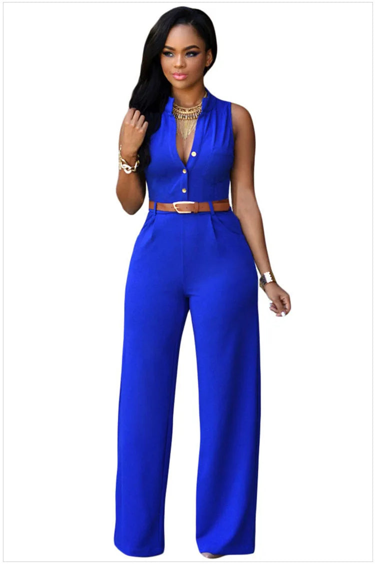 Jumpsuit Women 2021 Europe New single-breasted High Waist Belt wide-legged Pants Jumpsuits Rompers Womens Slim Jumpsuits ZSW2197