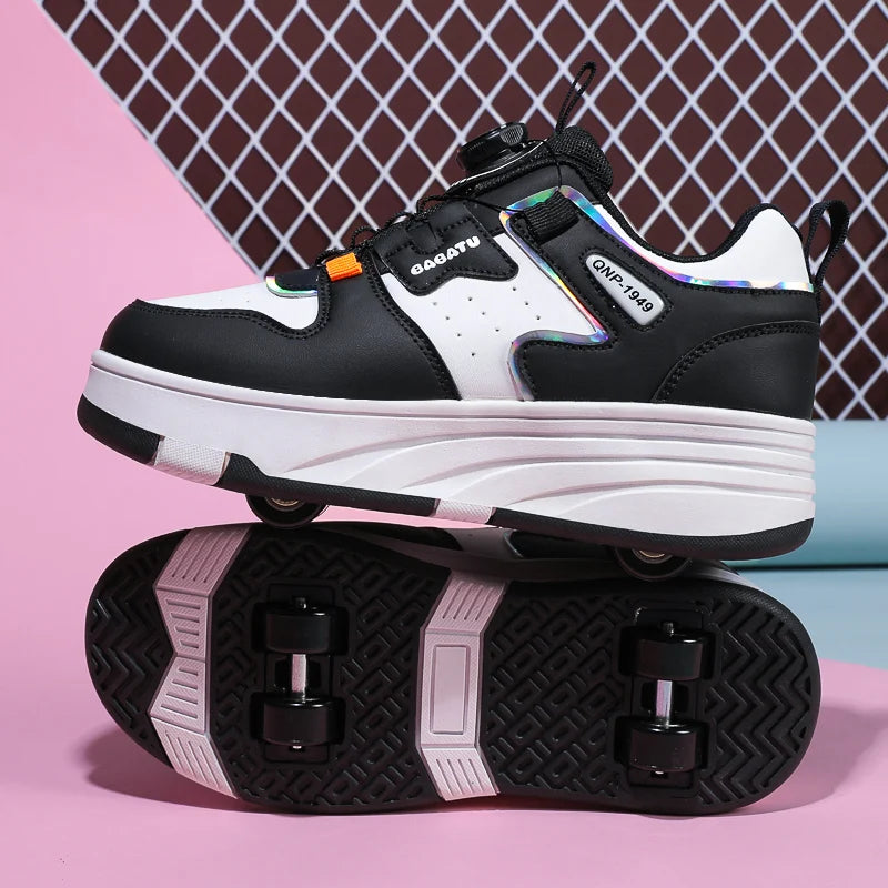 Unisex Kick Roller Shoes Factory Price Breathable Leather Upper Safe Young Two-Wheeled Outdoor Skate Roller Shoes Various Colors