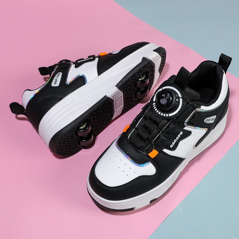 Unisex Kick Roller Shoes Factory Price Breathable Leather Upper Safe Young Two-Wheeled Outdoor Skate Roller Shoes Various Colors