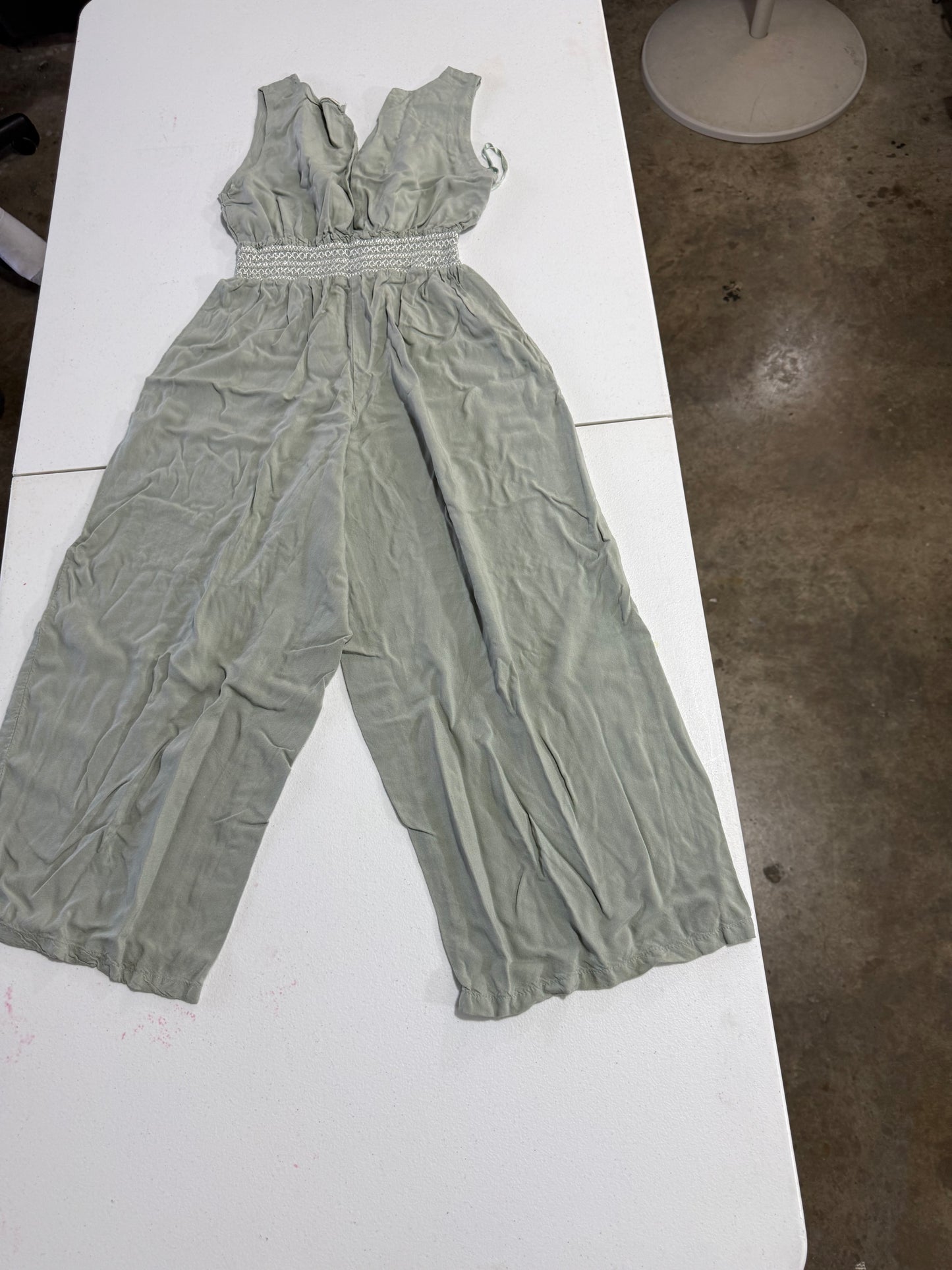 Sage Green Smocked Waist Wide Leg Jumpsuit – Size Small