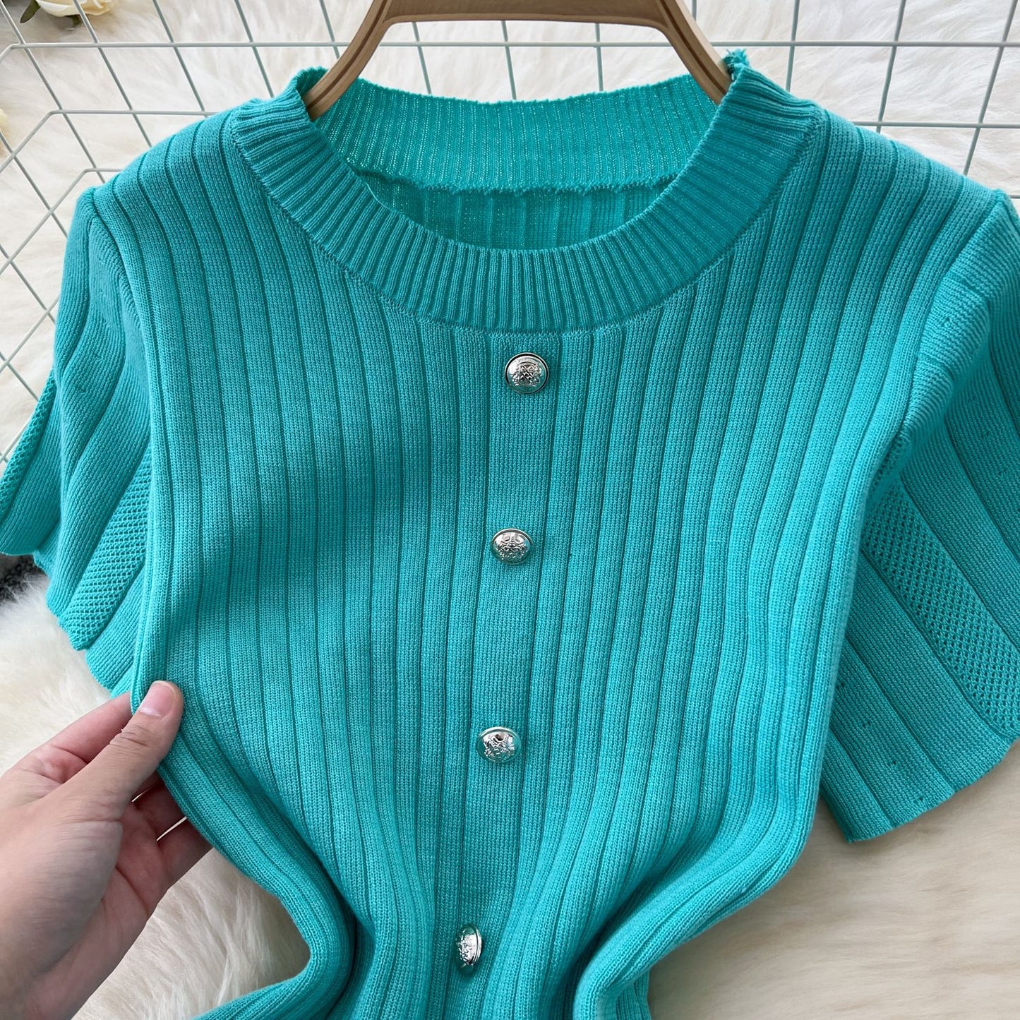 Dresses Women Summer Knitting Long Dress Single Breasted Round Collar Short Sleeve Sexy Bodycon Office Lady Knit Vestidos