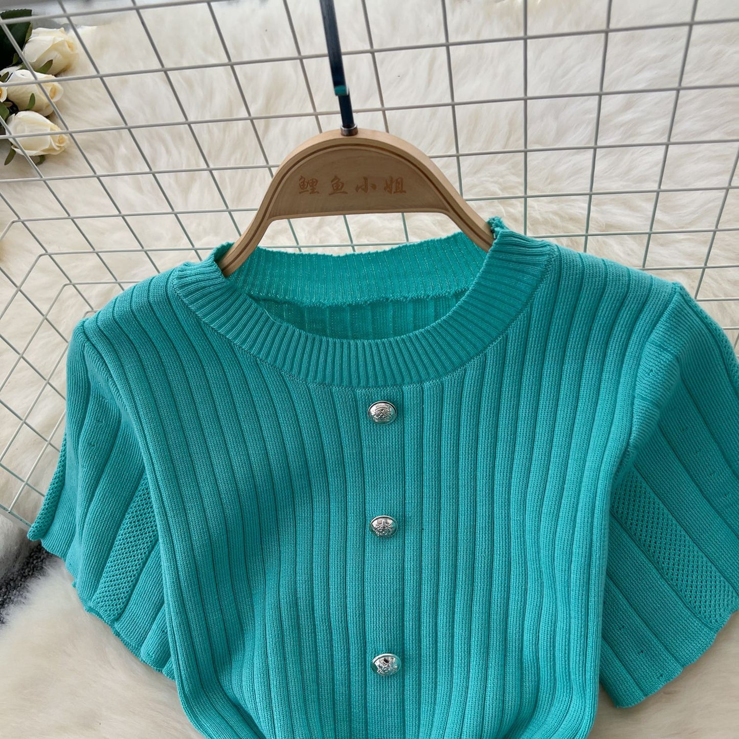 Dresses Women Summer Knitting Long Dress Single Breasted Round Collar Short Sleeve Sexy Bodycon Office Lady Knit Vestidos