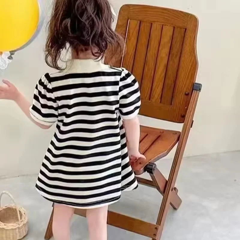 Girls Striped Polo Dress Children Summer Short Sleeve Gown 2-10Y Toddler Casual Dresses Baby Kids Turn-down Collar Clothing