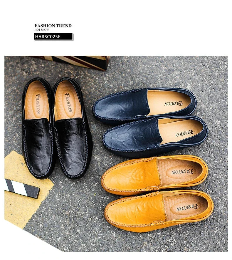 Men Shoes Casual Genuine Leather Mens Loafers Moccasins Designer Slip on Boat Shoes High Quality Chaussure Homme Plus Size 37-47