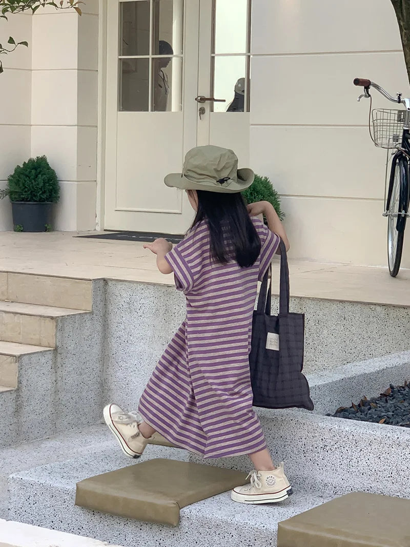 MILANCEL Summer Kids Clothing Set Striped Tee And Shorts Boys Casual Suit Girl Long Dress Brother And Sister Clothes