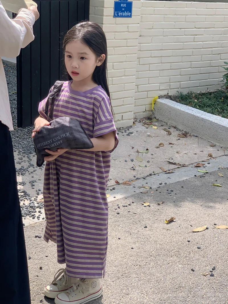 MILANCEL Summer Kids Clothing Set Striped Tee And Shorts Boys Casual Suit Girl Long Dress Brother And Sister Clothes