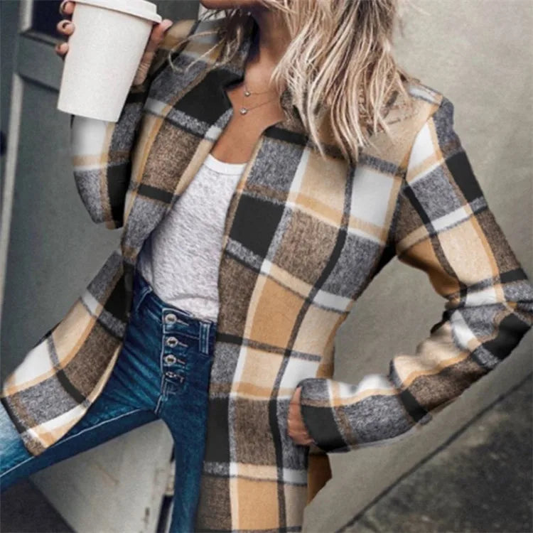 Women's Jacket 2023 Autumn Solid Notch Collar Long Sleeve Pocket Design Temperament Commuting Slim Long Woolen Jacket Coat