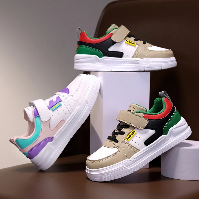 Children's sports shoes waterproof student casual shoes girls flat bottomed leather board shoes boys running shoes