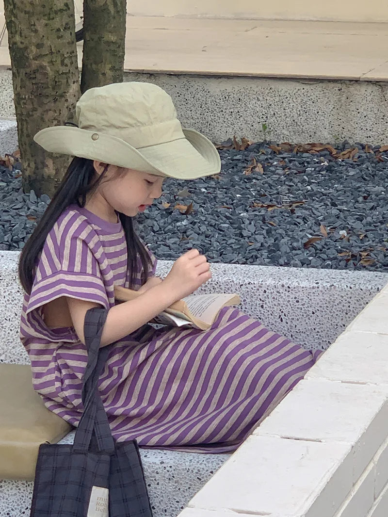 MILANCEL Summer Kids Clothing Set Striped Tee And Shorts Boys Casual Suit Girl Long Dress Brother And Sister Clothes