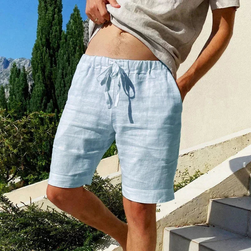 Summer New Men's Cotton Linen Breathable Shorts Hawaii Beach Pants Male Solid Color Trousers Loose Versatile Streetwear
