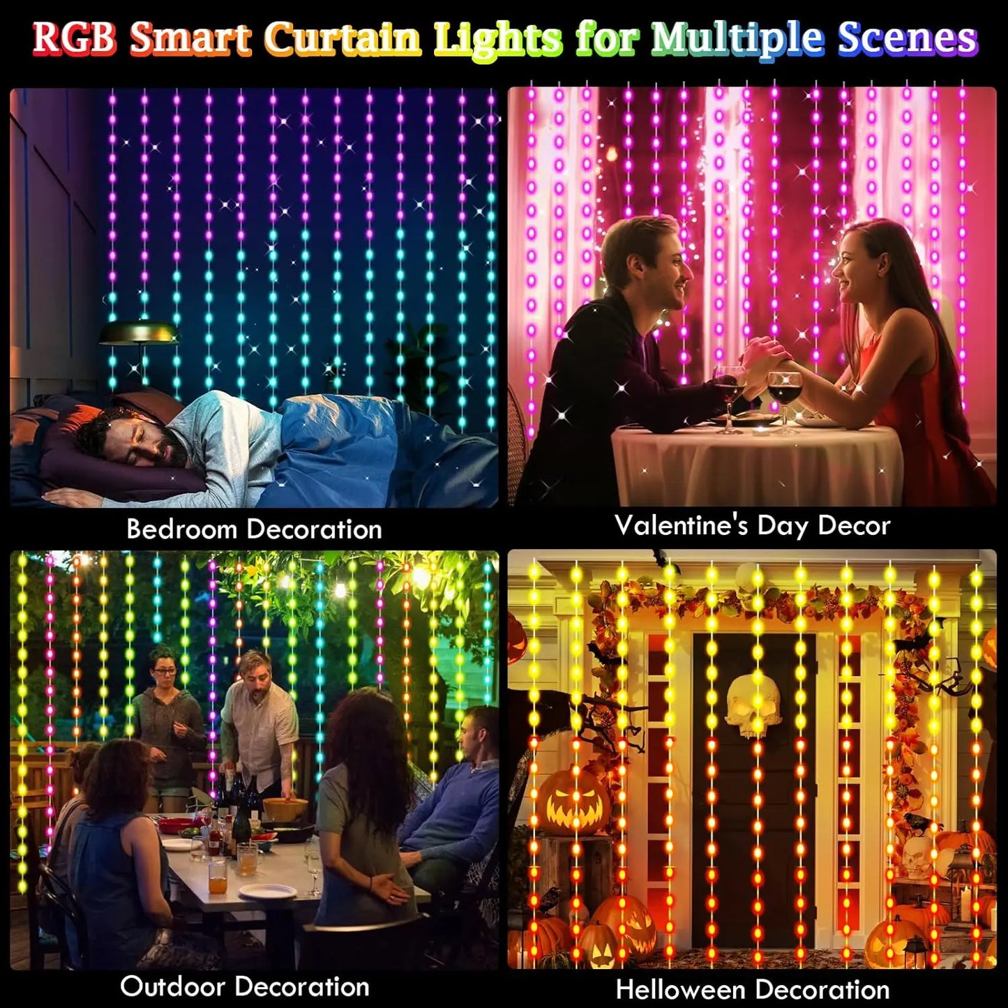 3M RGB Smart LED Curtain Lights Christmas Decor APP Remote USB Garland String Light Fairy Lamp Wedding Holiday Bedroom Outdoor