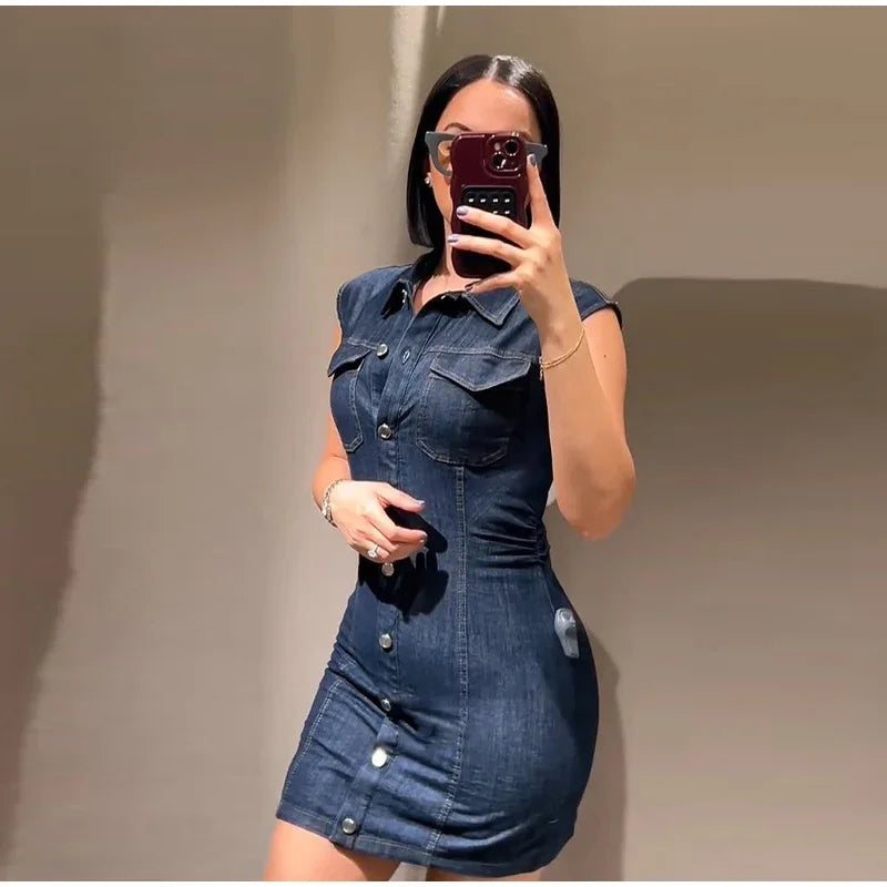 Retro Pleated Long Dresses with Sleeves Women Vintage Single-breasted Slim Female Dress 2025 Spring Summer Lady Street Vestidos