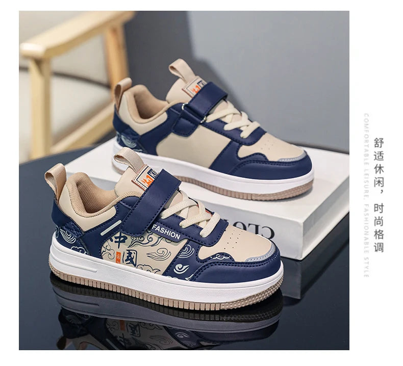 Boys classic board shoes spring children's sports shoes 2024 new primary school students Velcro non-slip casual shoes