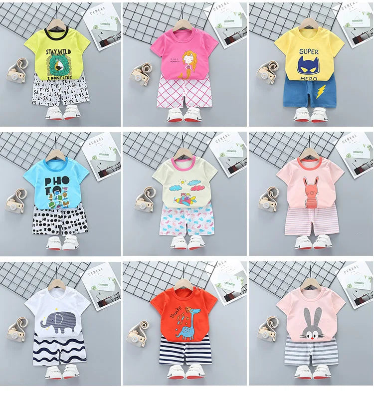 2PCS Children's Sets mother Kids Clothes Boys Girl T-shirt Shorts Summer Cotton Short sleeve Baby Children Clothing Toddler Suit