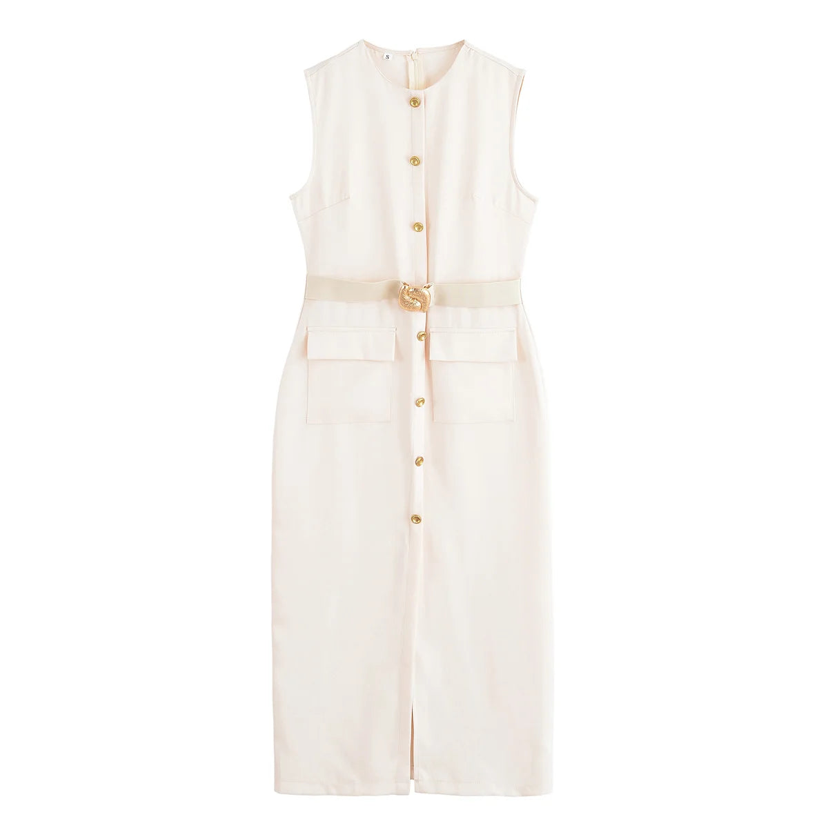 MUJER 2025 Womens Dresses Black Office Long Dresses for Women Spring Sleeveless Midi Dress Woman Belt Button Women's Dress Vest