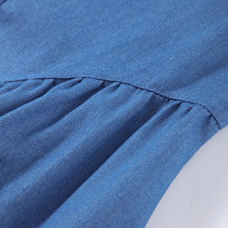 Fashion Denim Backless Dress Women's O-neck Lace Up Sleeveless High Waisted Pleated Dresses 2025 Summer New Lady Elegant Robe