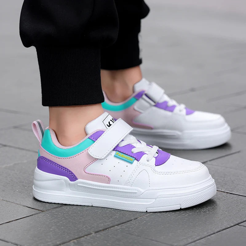 Children's sports shoes waterproof student casual shoes girls flat bottomed leather board shoes boys running shoes