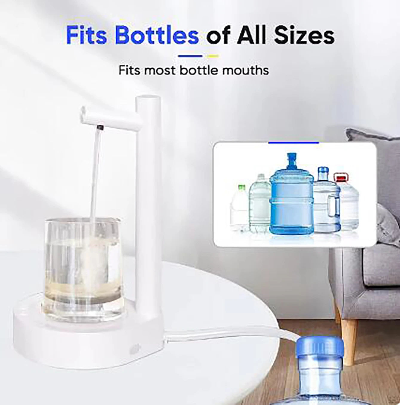 1pcUSB Rechargeable 6-Speed Adjustable Desktop Water Pump, Premium Safe Materials, Sleek Design. Ideal for Home, Office, Kitchen