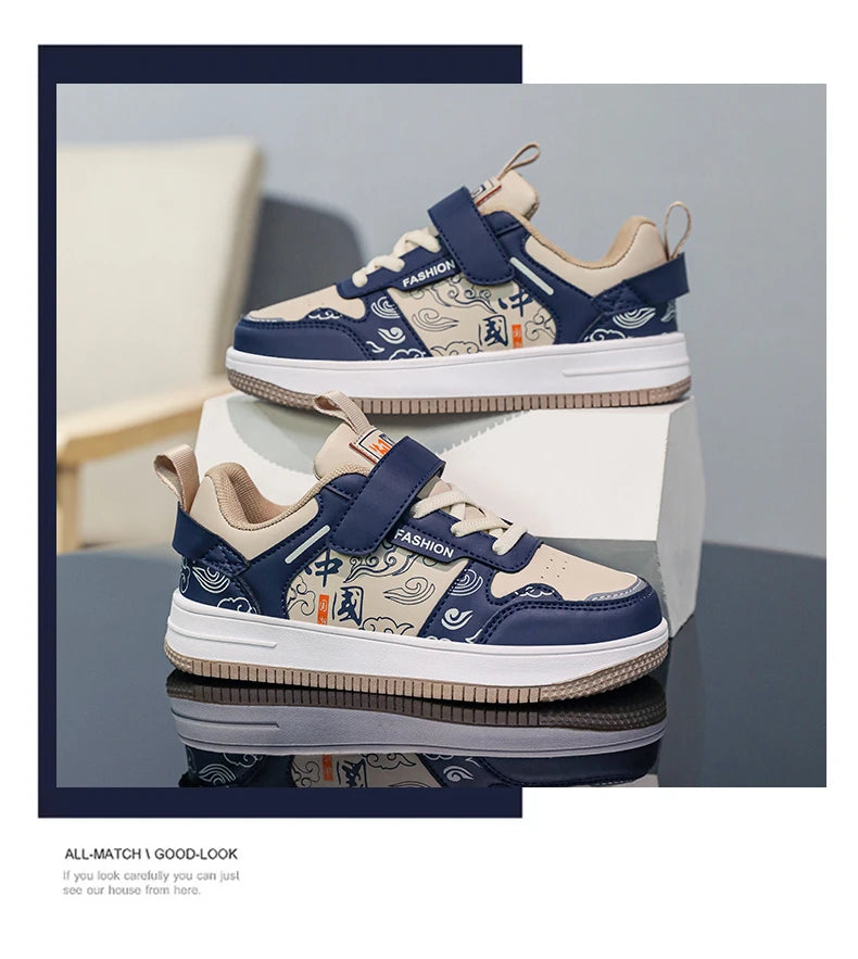 Boys classic board shoes spring children's sports shoes 2024 new primary school students Velcro non-slip casual shoes