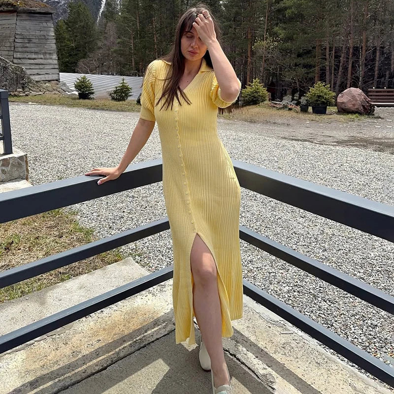 Tornova Fashion Cardigan Long Knitted Dress For Women Puff Sleeve Retro Fashion Sweater Dress 2025 Summer Sexy Vacation Dress