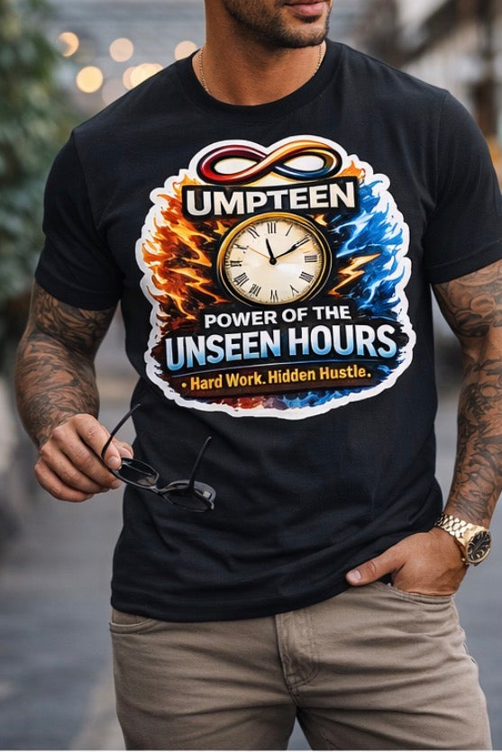 "Umpteen Unseen Hours black custom graphic tee | Umpteen Things"