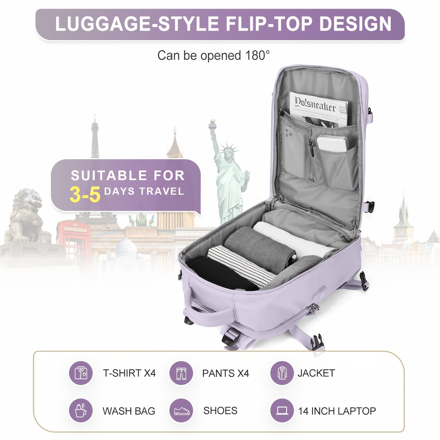 Large Travel Backpack, Carry On Backpack, Hiking Laptop Backpack Waterproof Outdoor Sports Rucksack Casual Daypack School Bag