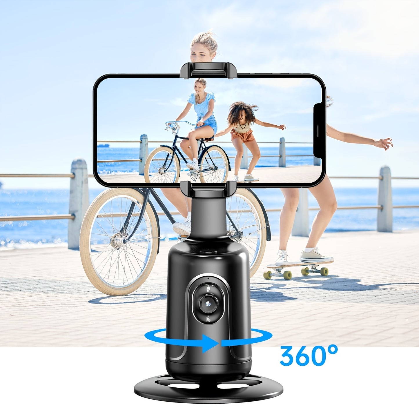 Auto Face Tracking Tripod, No App Required, 360° Rotation Face Body Phone Mount Smart Shooting Phone Tracking Holder for Vlog Live Streaming Video, Rechargeable Battery, Black