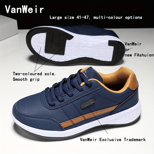 VanWeir Men'S Lightweight Running Sneakers - Navy Blue & Brown Two-Tone Design, Breathable Mesh Lining, Stability Support, MD/TPR Sole for Outdoor Training, Hiking & Casual Wear, Hiking Footwear, Modern Sneakers, Comfortable