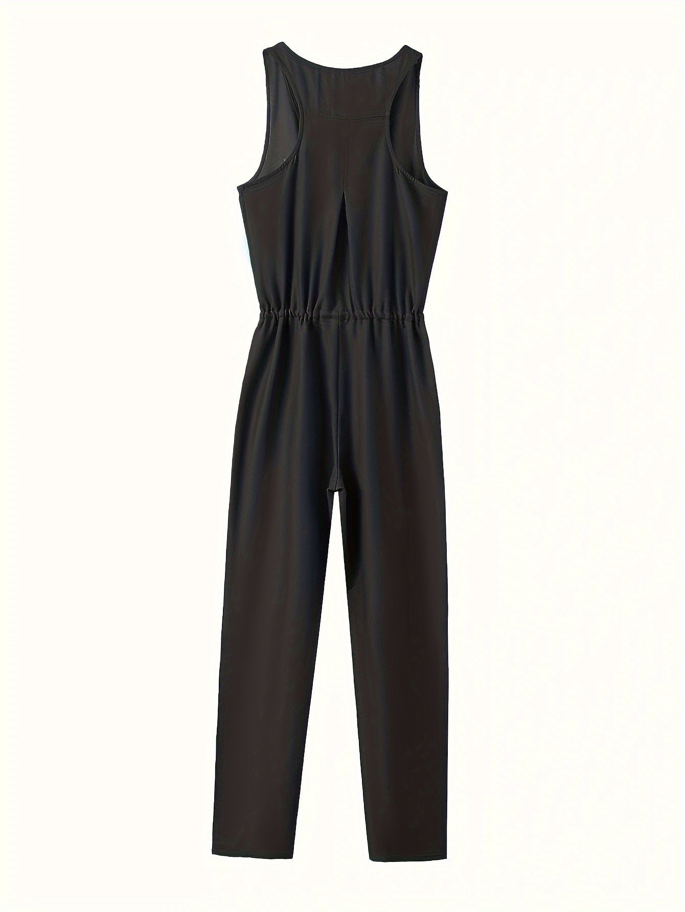 Chic Sleeveless Denim Jumpsuit with Zipper Front & Elastic Waist - Fashionable Bloomer Legs Overalls for Women - Durable & Comfortable Casual Wear