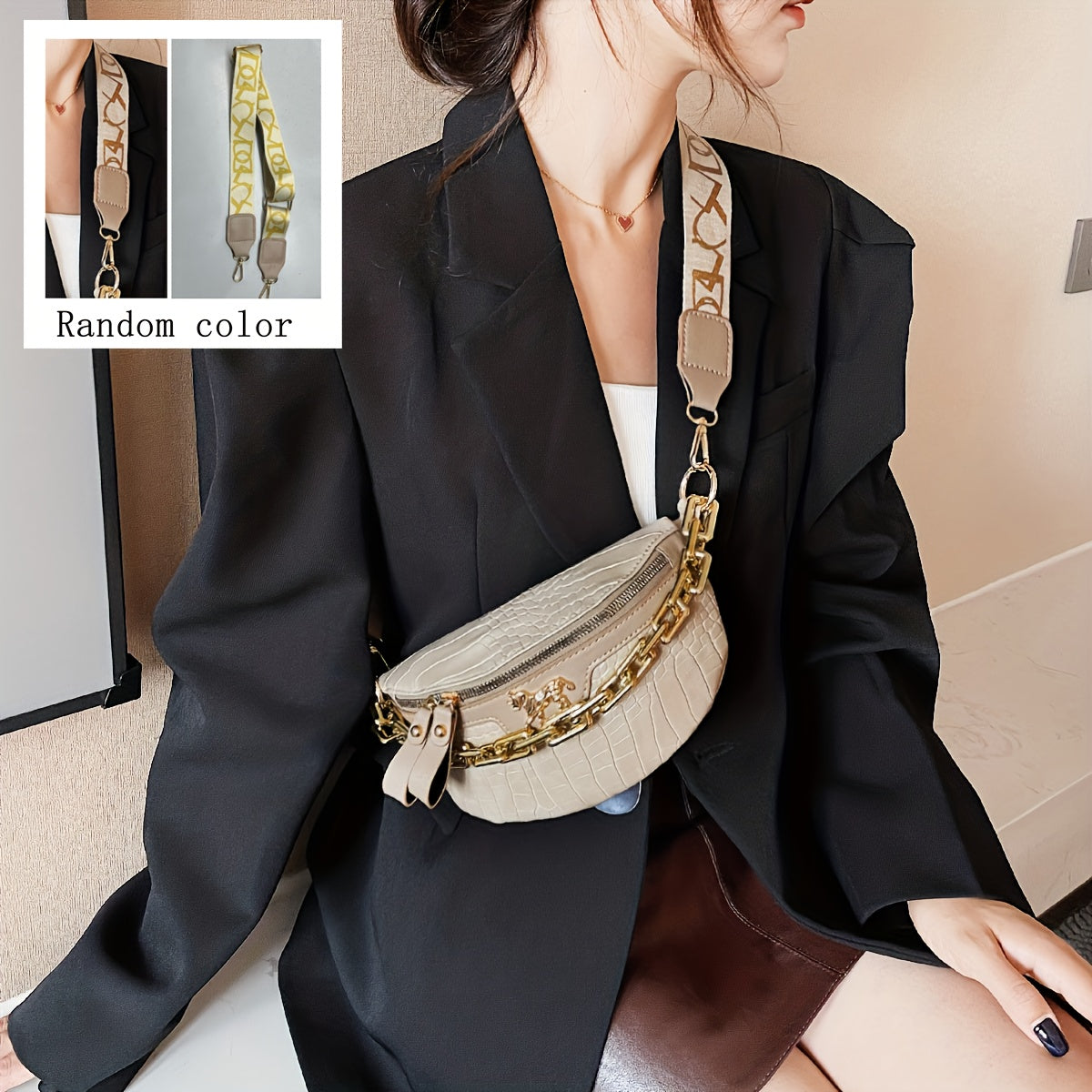 Stylish Crocodile-Embossed Chain Waist Bag | Secure Zip & Versatile Use | Faux Leather Fanny/Chest Pack for Girls with Polyester Lining