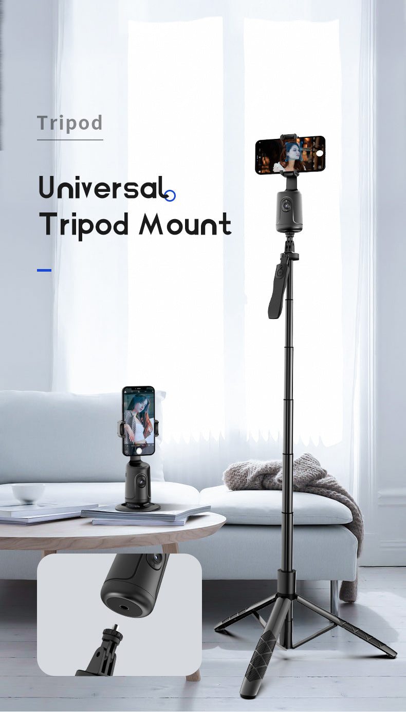Auto Face Tracking Tripod, No App Required, 360° Rotation Face Body Phone Mount Smart Shooting Phone Tracking Holder for Vlog Live Streaming Video, Rechargeable Battery, Black