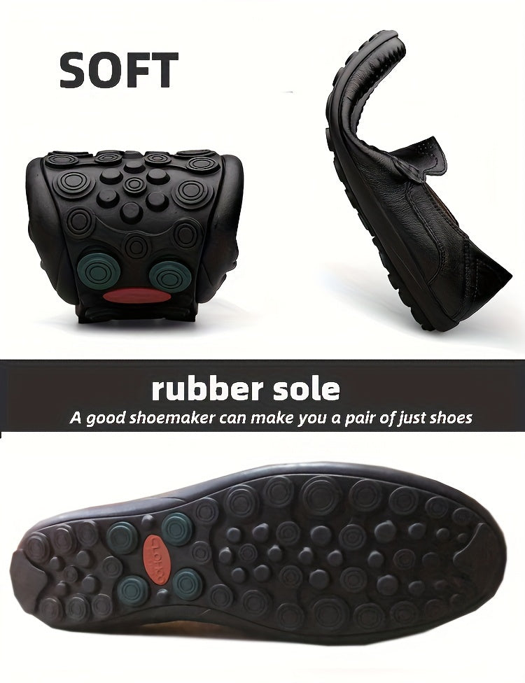 CLOHOO Men's Slip-On Business Casual Shoes - Breathable Second-Layer Leather Upper, Comfortable PU Lining & Rubber Sole, All-Season Versatile for Office, Travel & Vacation - Black, Refined Appearance | Sturdy Rubber Sole, Dre